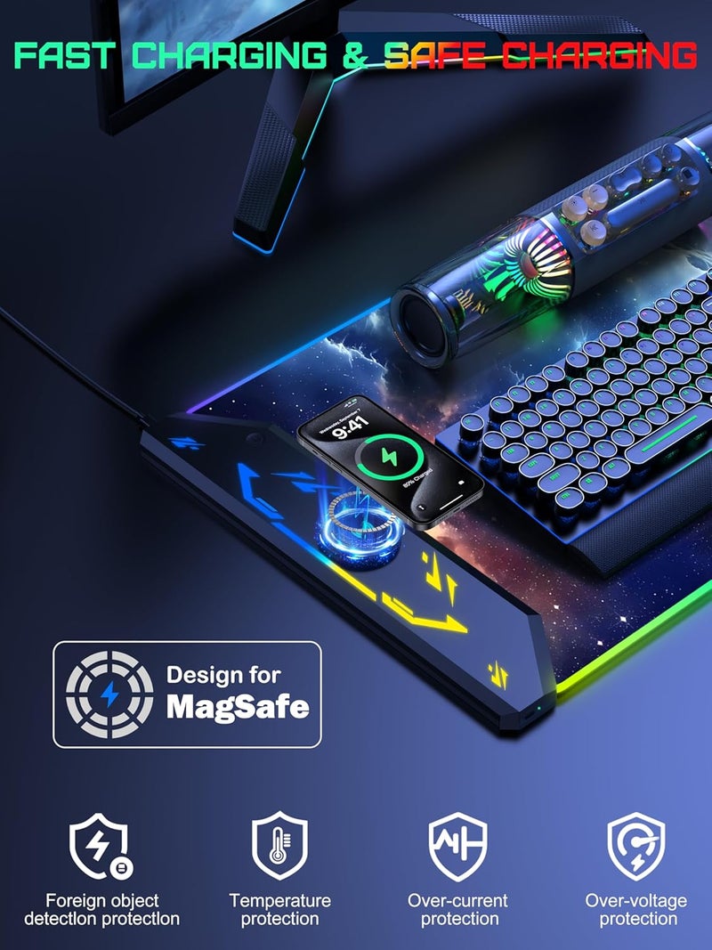 TopMade Wireless Charging Mouse Pad, RGB Gaming Mousepad, 35.4" x 15.8" Extra Large Waterproof Keyboard Desk Pad, Computer Desk Mat, Blue Nebula (Includes 20W PD Power Adapter & 6.56ft Woven Cable) - Image 2